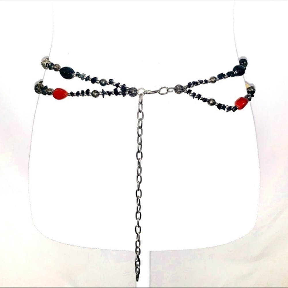 Beaded BoHO double belt or necklace w silver chain